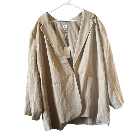 NWT A New Day Long Sleeve Notch Lapel Single-Breasted Oversized Blazer Tan 3X - Picture 1 of 6